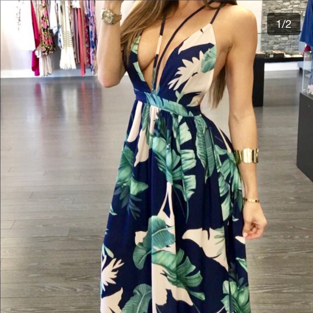 Palm Print Maxi Dress